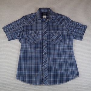 Wrangler Men's Western Shirt, Blue with Pearl Snaps Size: Large